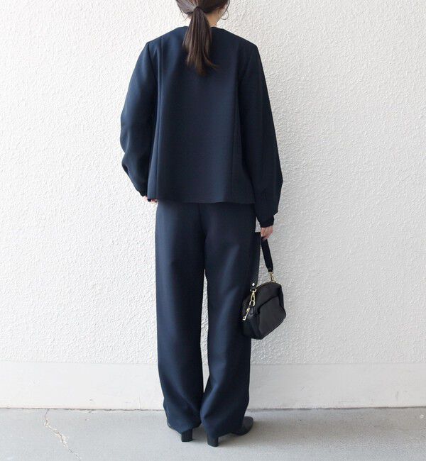 SHIPS any「SHIPS any:〈手洗い可能〉ダブルクロス レース 切替 ノーカラー ジャケット［NAVY BLUE］」|ノーカラージャケット|