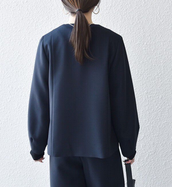 SHIPS any「SHIPS any:〈手洗い可能〉ダブルクロス レース 切替 ノーカラー ジャケット［NAVY BLUE］」|ノーカラージャケット|