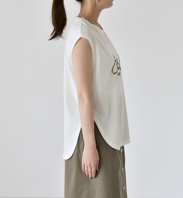 quaranciel「《予約》quaranciel:〈洗濯機可能〉スパンコール ロゴ 刺繍 フレンチスリーブ TEE」|Tシャツ・カットソー|