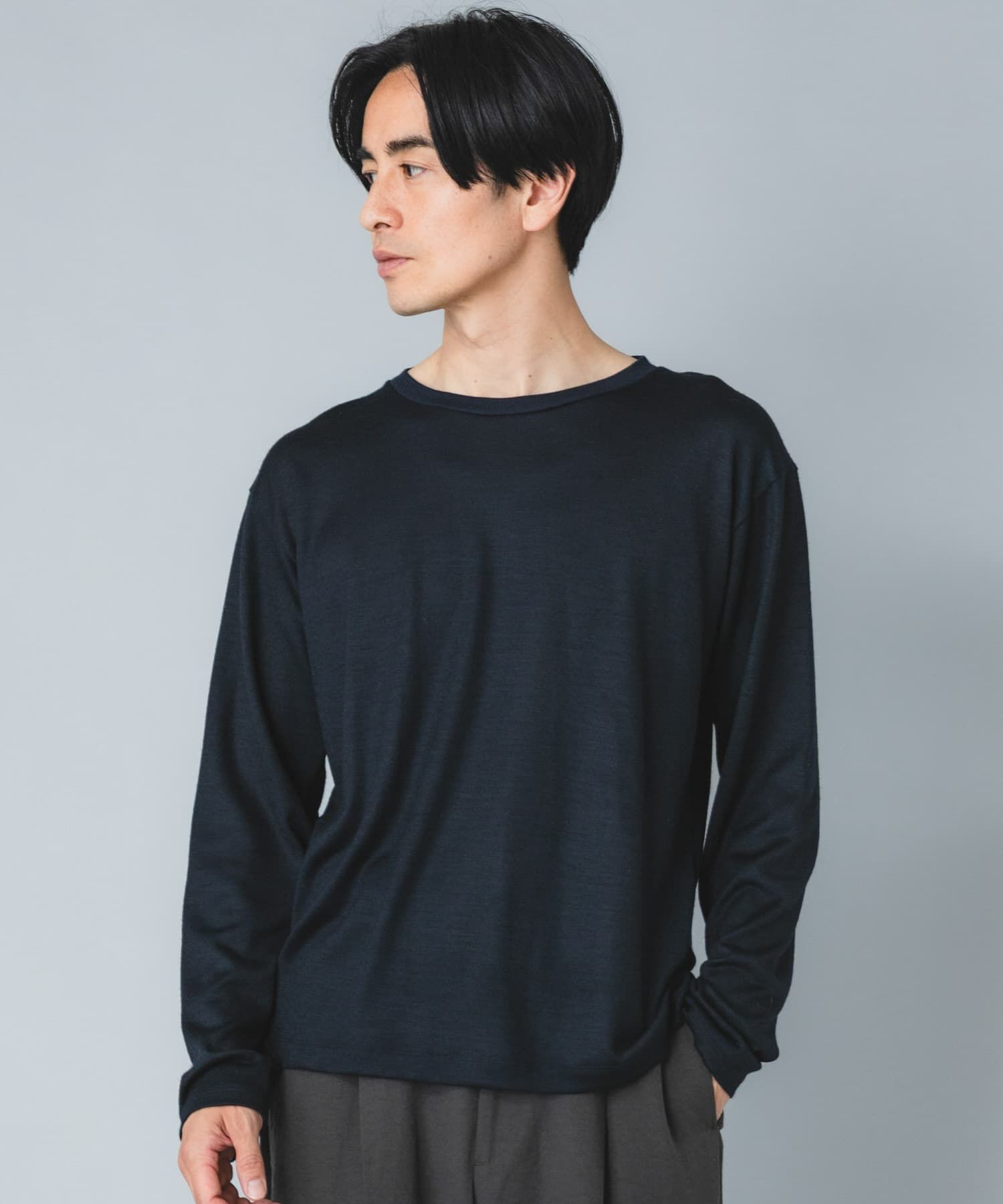 URBAN RESEARCH ROSSO「『マシンウォッシャブル』『XLサイズあり』ハイクオリティウールロンT」|Tシャツ・カットソー|ネイビー