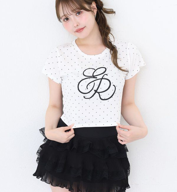  「ビジュー付きロゴ刺繍Tee」|プルオーバー|