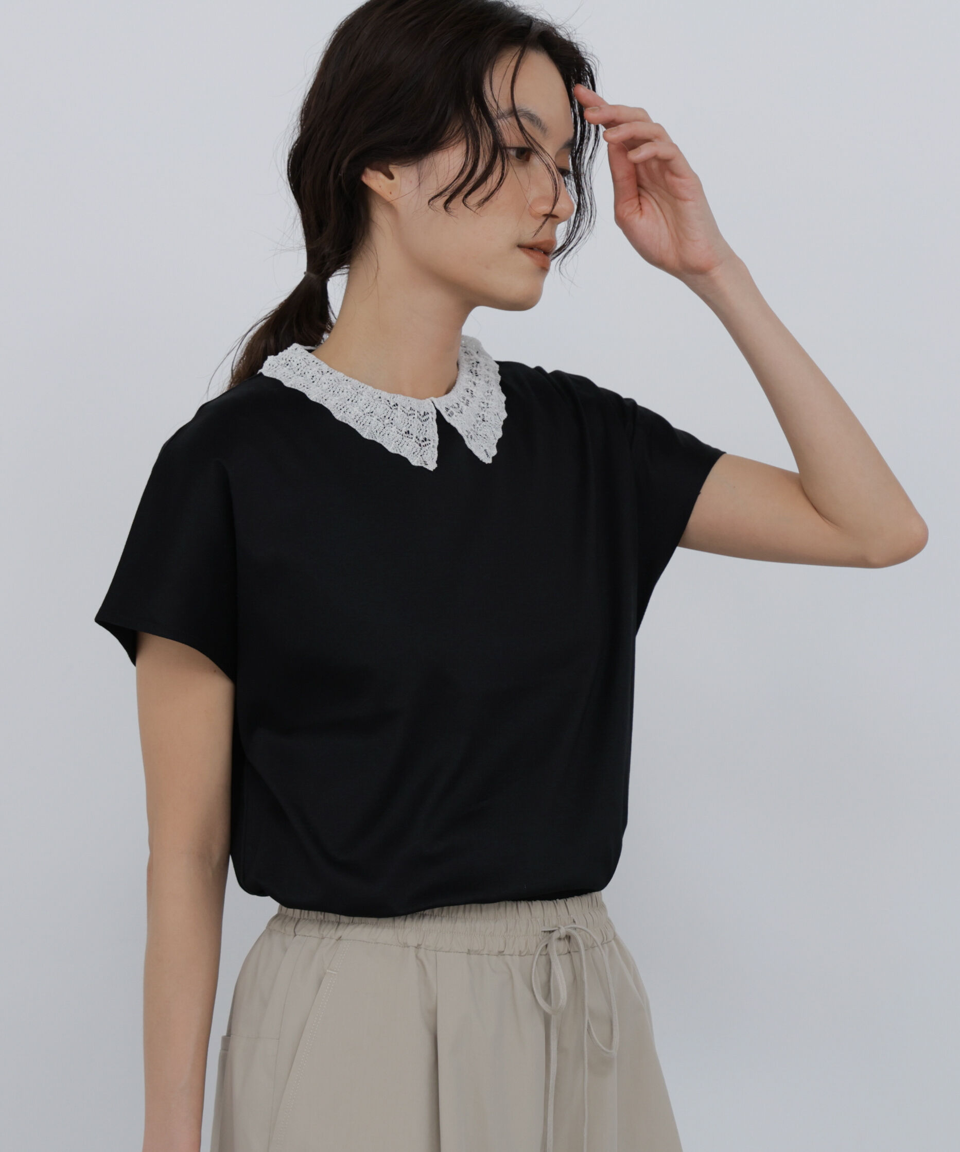  「レース衿スムースＴシャツ」|Tシャツ・カットソー|