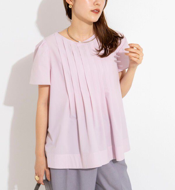 NOLLEY'S「《撥水/セットアップ対応》ウォッシャブルアクティブストレッチタックブラウス」|シャツ・ブラウス|ベビーピンク