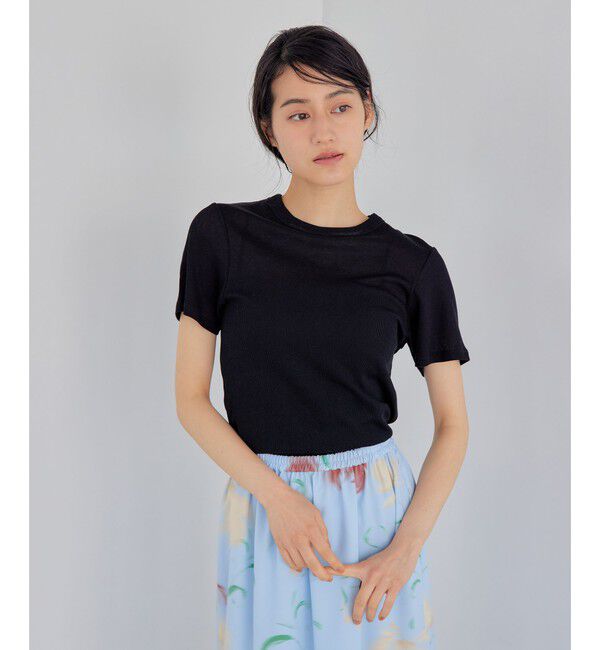 EMMEL REFINES「＜EMMEL REFINES＞EM シアーテレコ クルーネック Tシャツ」|Tシャツ・カットソー|BLACK