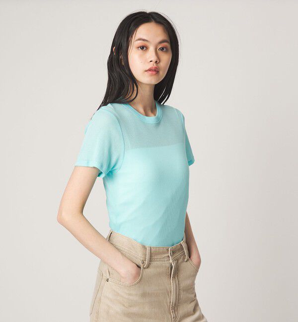 EMMEL REFINES「＜EMMEL REFINES＞EM シアーテレコ クルーネック Tシャツ」|Tシャツ・カットソー|LT.BLUE