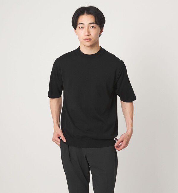 UNITED ARROWS green label relaxing「MTB コットン ハイゲージ モックネック ニット Tシャツ」|ニット・セーター|BLACK