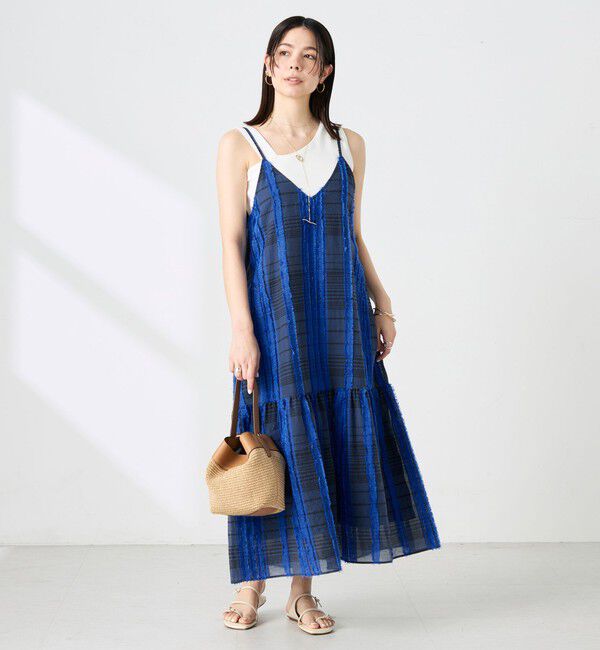 NOLLEY'S「【WEB＆一部店舗限定アイテム】【KIRYU】ウォッシャブルチェック柄カットジャガードワンピース」|ワンピース|ネイビー系1