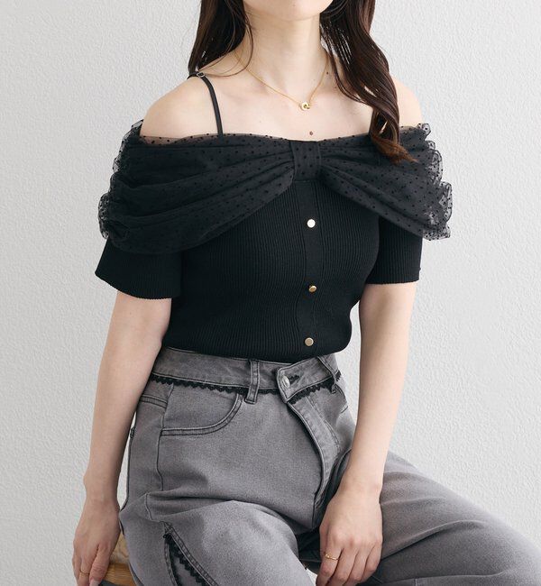  「リボンチュールオフショルニット」|ニット・セーター|