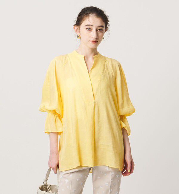UNITED ARROWS「ラミー スキッパー Vネック ブラウス ‐ウォッシャブル‐」|シャツ・ブラウス|YELLOW