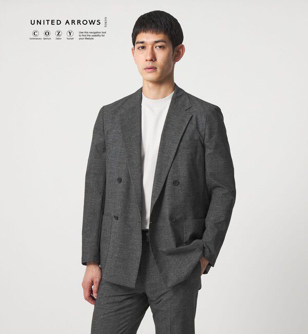 UNITED ARROWS「COOL DOTS プリント ダブル 4ボタン テーラードジャケット UA COZY ウォッシャブル 2WAYストレッチ」|テーラードジャケット|DK.GRAY