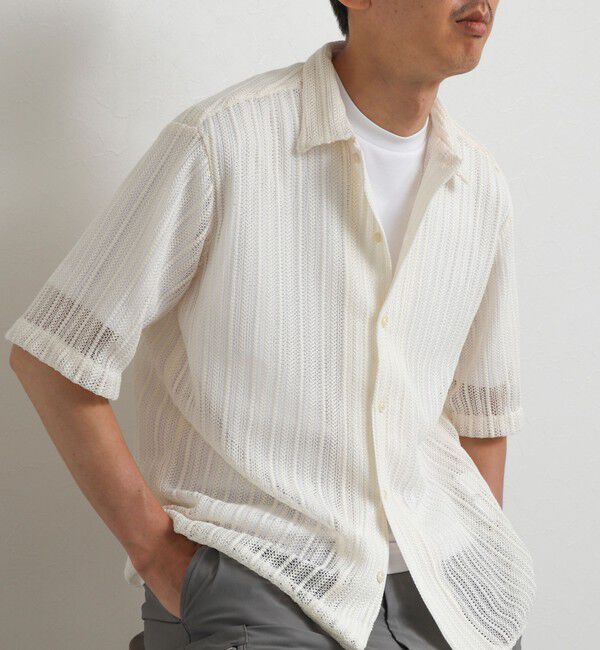 NOLLEY'S goodman「レースワンナップカラー 半袖ニットシャツ 26SS」|ニット・セーター|アイボリー