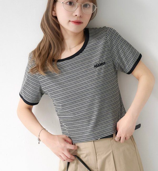  「ボーダー刺繍TEE」|Tシャツ・カットソー|ブラック