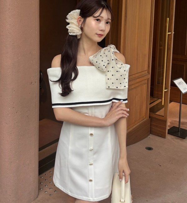  「【Osoroi  Collection】ビッグリボンミニワンピース」|ワンピース|アイボリー