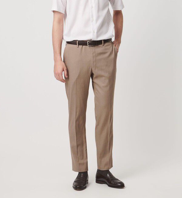 UNITED ARROWS「クールモーション ドビー サイドエクステンド ノープリーツスラックス COMFORT EASY‐MODEL　接触冷感　吸」|スラックス|BEIGE