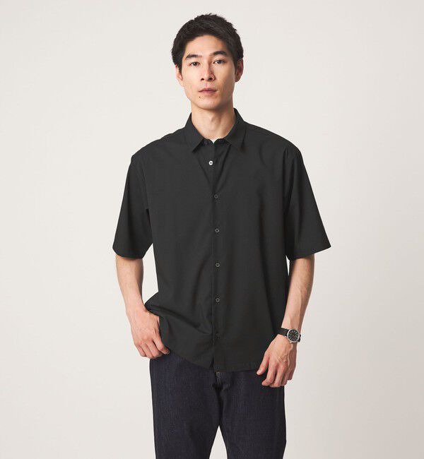 UNITED ARROWS green label relaxing「【WEB限定】JUST fit ウールライク ボックス シルエット 半袖 シャツ」|シャツ・ブラウス|BLACK