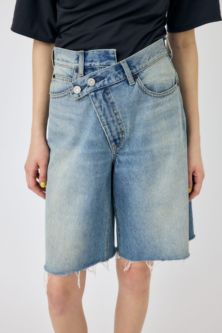 MOUSSY「CROSS WAIST HALF パンツ」|デニム|L/BLU1