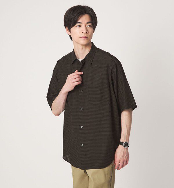 UNITED ARROWS green label relaxing「シアー ギンガムチェック ジャストルーズ 半袖 シャツ」|シャツ・ブラウス|DK.BROWN