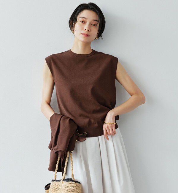 UNITED ARROWS green label relaxing「フレンチスリーブ ニット ウォッシャブル 接触冷感 UVカット」|ニット・セーター|DK.BROWN