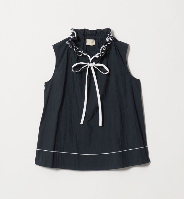 UNITED ARROWS「スタンド フリル ノースリーブ ブラウス ‐ウォッシャブル‐」|シャツ・ブラウス|NAVY