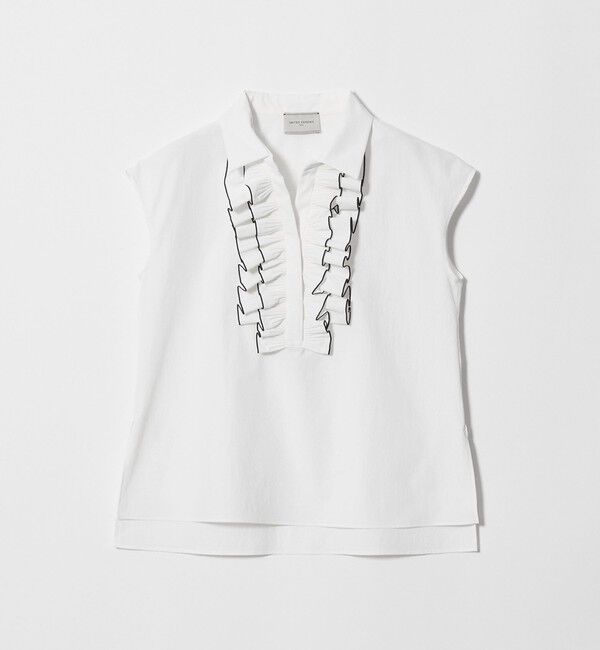 UNITED ARROWS「メロー フリル スキッパー フレンチスリーブ シャツ ‐防シワ 吸水速乾 UVカット 遮熱性 接触冷感‐」|シャツ・ブラウス|OFF WHITE