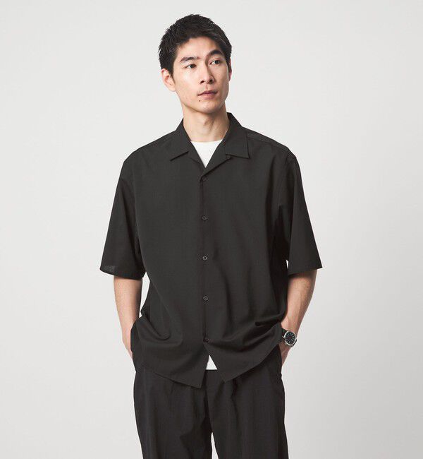 UNITED ARROWS green label relaxing「ウォッシャブルトロ オープンカラー シャツ -ストレッチ-」|シャツ・ブラウス|BLACK