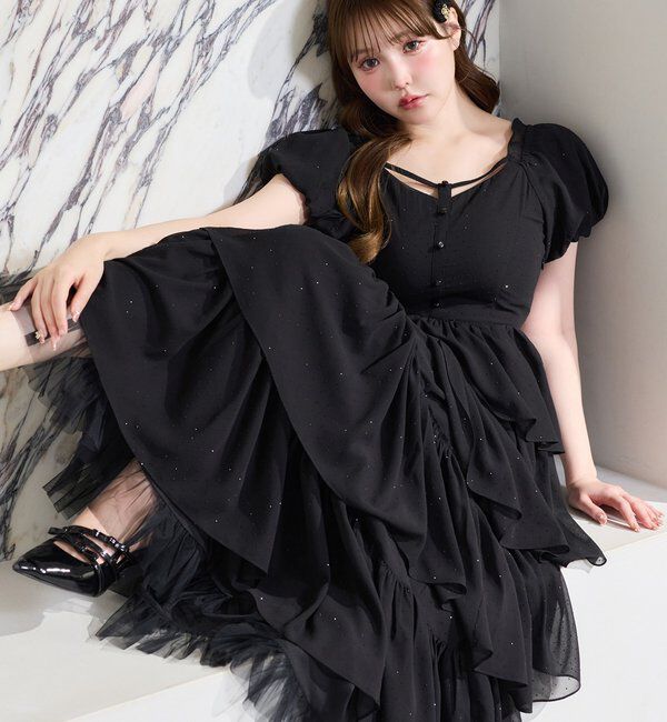  「【Black Ribbon Collection】バックリボンティアードワンピ」|ワンピース|ブラック