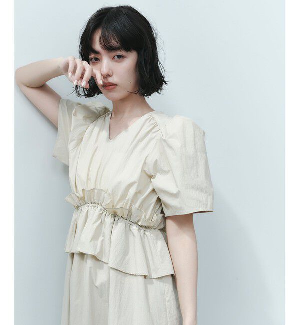 EMMEL REFINES「＜EMMEL REFINES＞EM ウエストフリル パフスリーブ ワンピース」|ワンピース|BEIGE