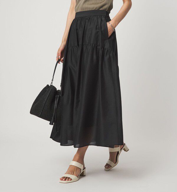 UNITED ARROWS green label relaxing「シアー ラウンド キリカエ ギャザー スカート」|フレア|BLACK
