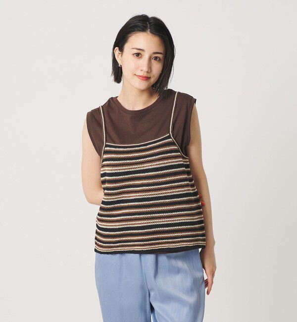 BEAUTY&YOUTH UNITED ARROWS「コットン メッシュ ボーダー キャミソール」|キャミソール|BLACK