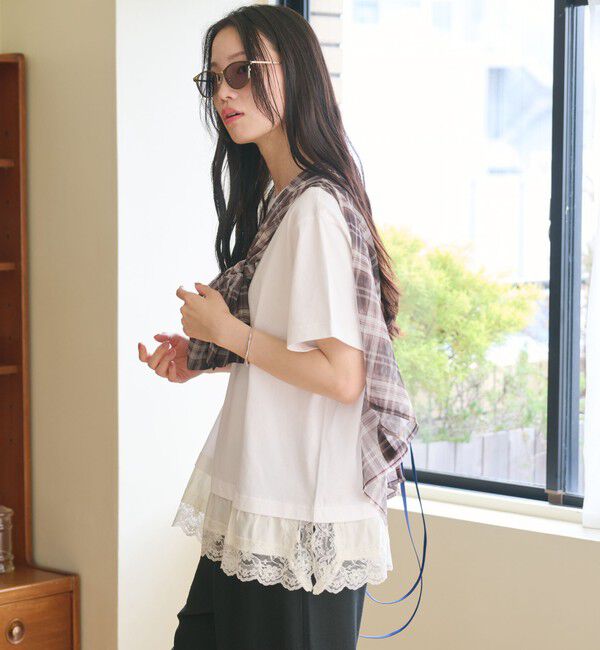 BEAUTY&YOUTH UNITED ARROWS「レースドッキング ショートスリーブ Tシャツ」|Tシャツ・カットソー|OFF WHITE