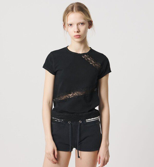 ATTISESSION「＜ATTISESSION＞レース ドッキング Tシャツ」|Tシャツ・カットソー|BLACK