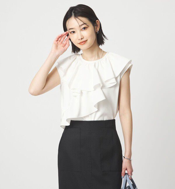 UNITED ARROWS green label relaxing「ランダム フリル ドッキング カットソー 接触冷感」|Tシャツ・カットソー|WHITE