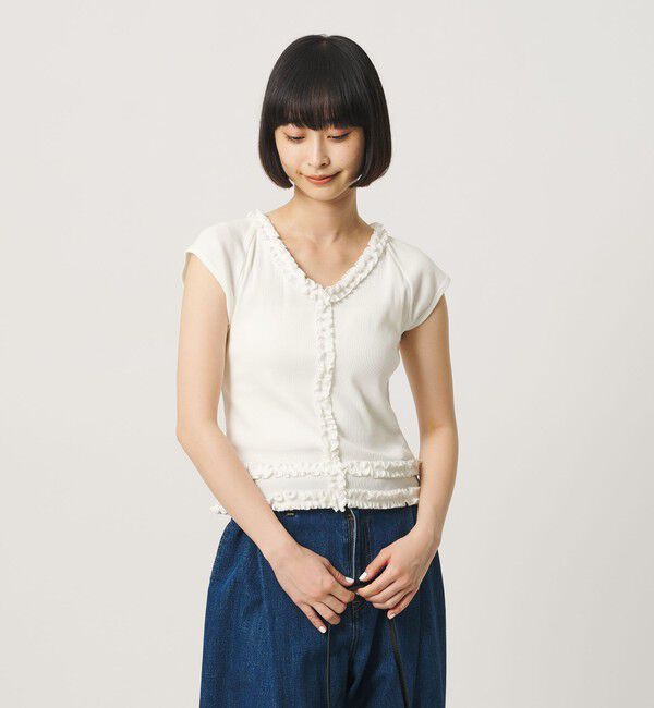 BEAUTY&YOUTH UNITED ARROWS「コットン リブ フリル キャップスリーブ カットソー」|Tシャツ・カットソー|WHITE