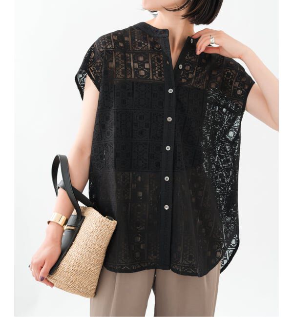 Spick and Span「《追加》PEレースフレンチスリーブシャツ」|シャツ・ブラウス|