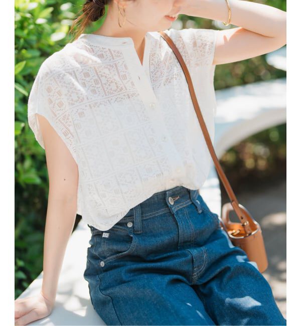 Spick and Span「《追加》PEレースフレンチスリーブシャツ」|シャツ・ブラウス|