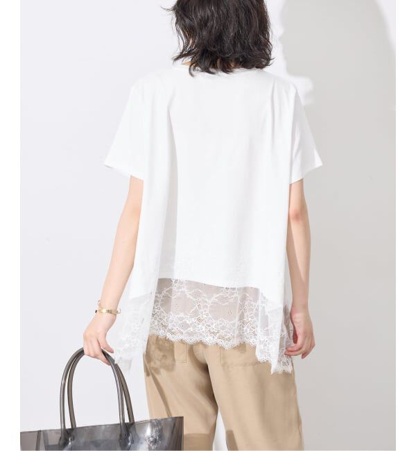 SLOBE IENA「《シリーズあり》レースコンビハーフスリーブカットソー」|Tシャツ・カットソー|