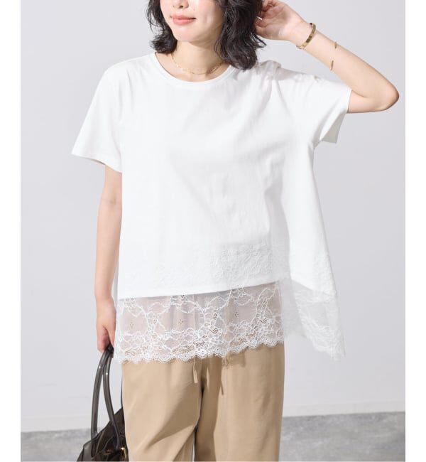 SLOBE IENA「《シリーズあり》レースコンビハーフスリーブカットソー」|Tシャツ・カットソー|