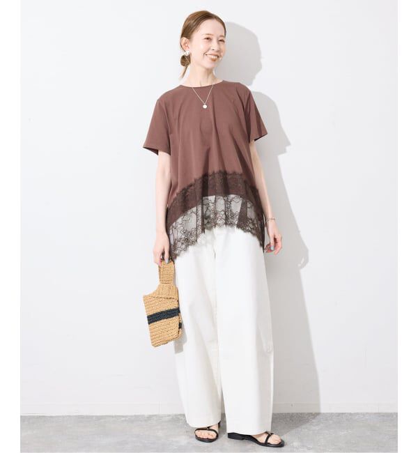 SLOBE IENA「《シリーズあり》レースコンビハーフスリーブカットソー」|Tシャツ・カットソー|