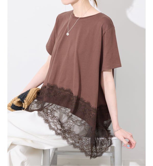 SLOBE IENA「《シリーズあり》レースコンビハーフスリーブカットソー」|Tシャツ・カットソー|ブラウン