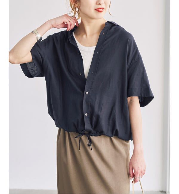 Spick and Span「リネンブレンドハーフスリーブヘムギャザーシャツ」|シャツ・ブラウス|