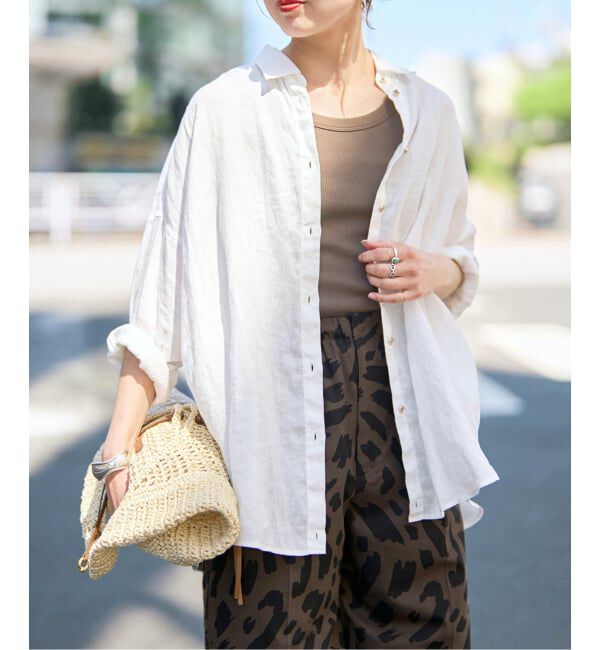 Spick and Span「《全15色 / 追加》 80リネンカシュクール ビッグシャツ」|シャツ・ブラウス|ホワイト