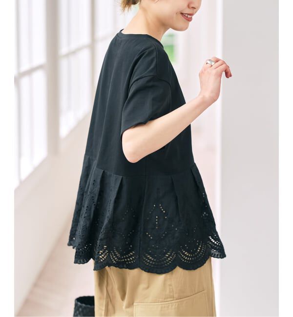 Spick and Span「《一部店舗+WEB限定 / 予約》カットワークレースペプラムTシャツ」|Tシャツ・カットソー|