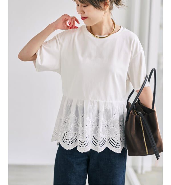 Spick and Span「《一部店舗+WEB限定 / 予約》カットワークレースペプラムTシャツ」|Tシャツ・カットソー|