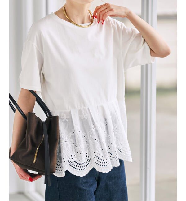 Spick and Span「《一部店舗+WEB限定 / 予約》カットワークレースペプラムTシャツ」|Tシャツ・カットソー|