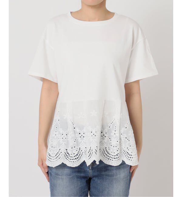 Spick and Span「《一部店舗+WEB限定 / 予約》カットワークレースペプラムTシャツ」|Tシャツ・カットソー|