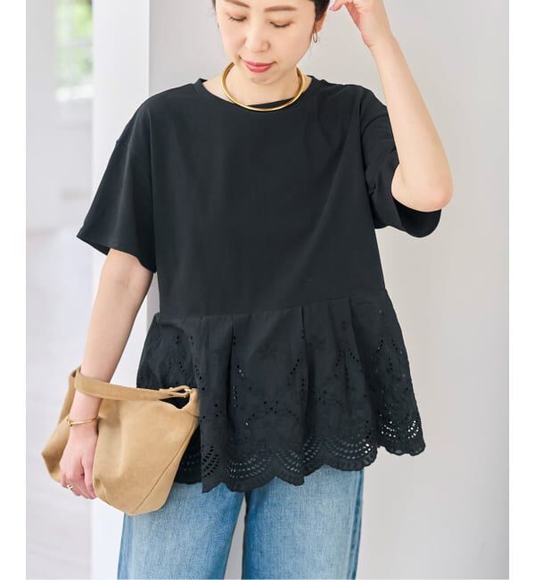 Spick and Span「《一部店舗+WEB限定 / 予約》カットワークレースペプラムTシャツ」|Tシャツ・カットソー|