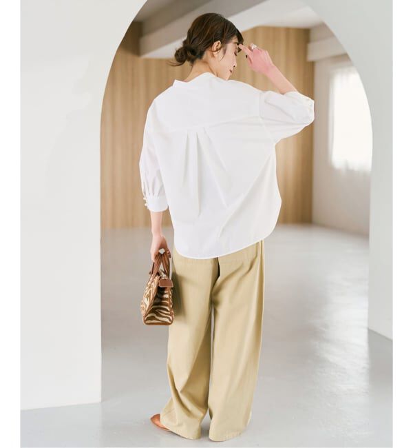 Spick and Span「《追加予約》パールボタンギャザースリーブシャツ」|シャツ・ブラウス|