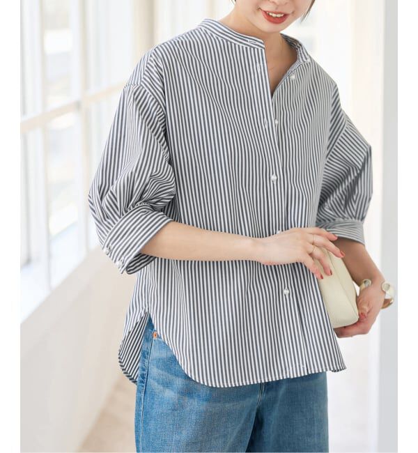 Spick and Span「《追加予約》パールボタンギャザースリーブシャツ」|シャツ・ブラウス|ブラックベース