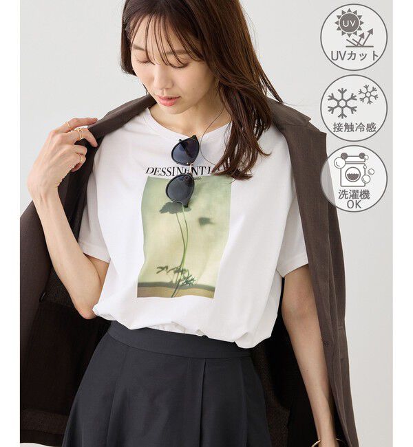 Rope&rsquo;Picnic「RENUロゴ＆フォトアソートプリントTシャツ/UVカット・接触冷感・イージーケア」|Tシャツ・カットソー|ホワイト系(12)