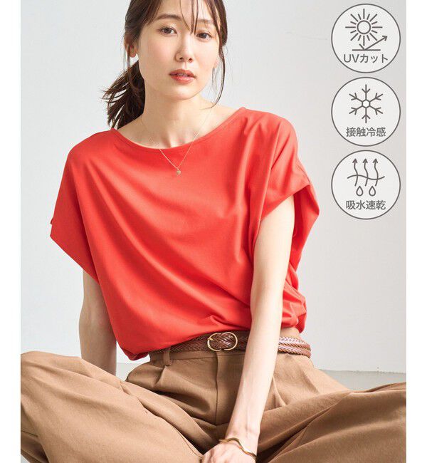 Rope&rsquo;Picnic「マルチファンクション二の腕すっきり見えカットトップス/UV・接触冷感・吸水速乾」|Tシャツ・カットソー|オレンジ(70)